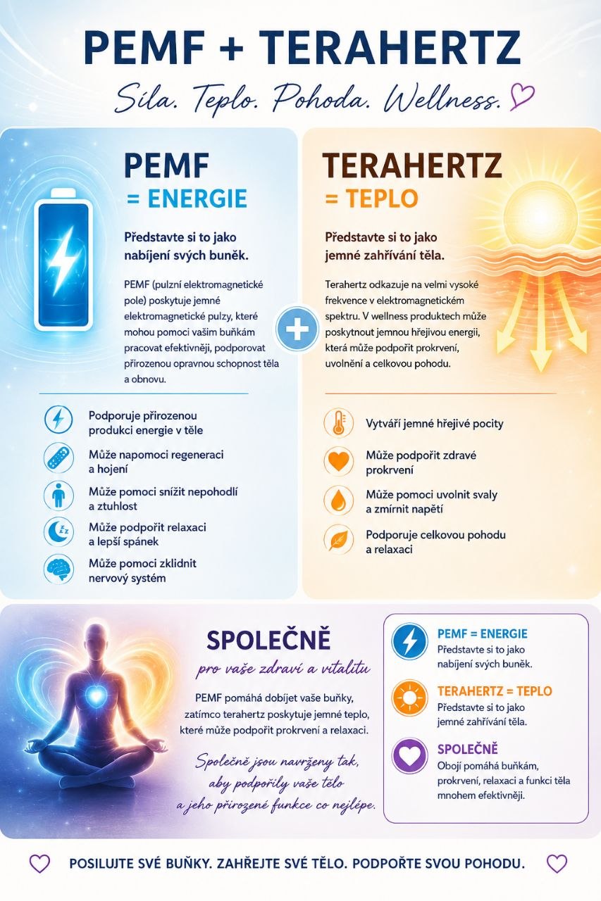 Plakát PEMF a Terahertz — přehled technologií